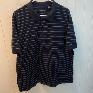 Navy and white pinstripe polo shirt